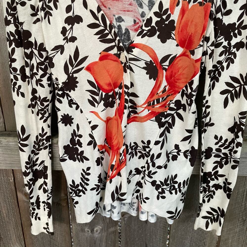 Anthropologie Sparrow Floral Tulips Cardigan Sweater White Brown Small - Picture 4 of 9